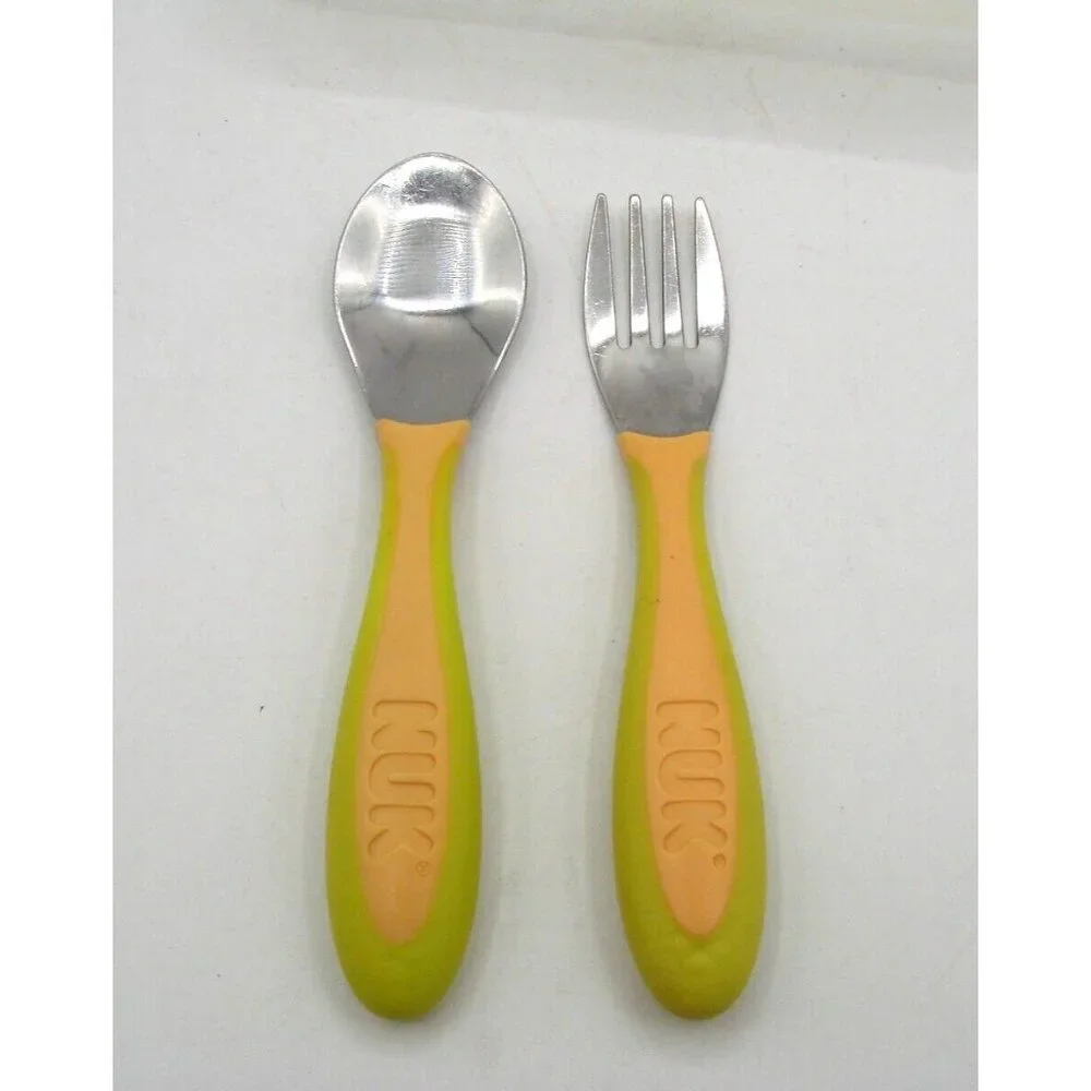 NUK 2 Piece Fork Spoon Set Lunchbox Travel Case Stainless Steel Kids Toddler Vtg